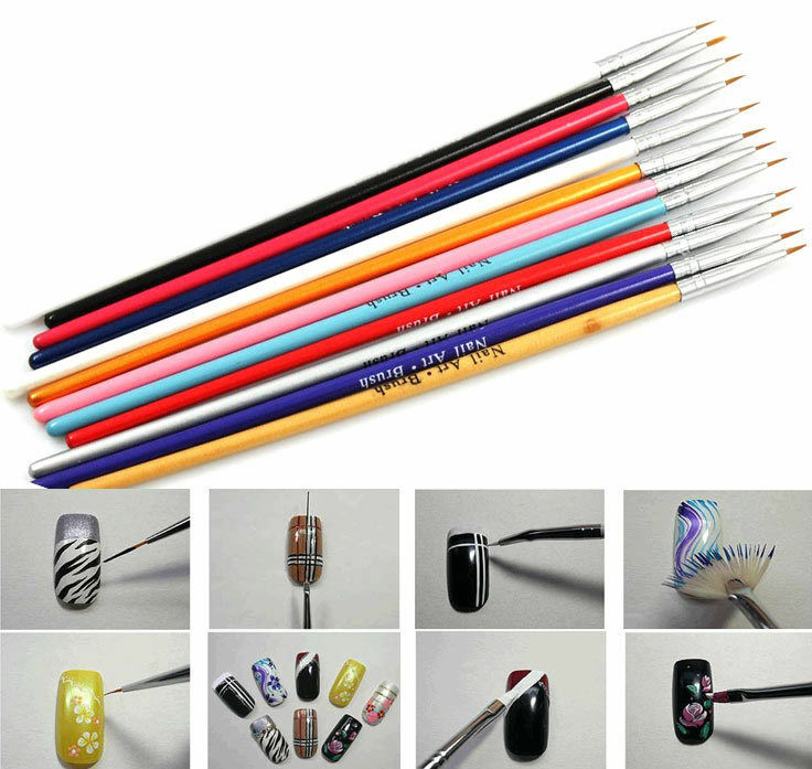 12 Pcs Colorful Nail Art Design Brush Pen Fine Details Tips Drawing Paint Set US