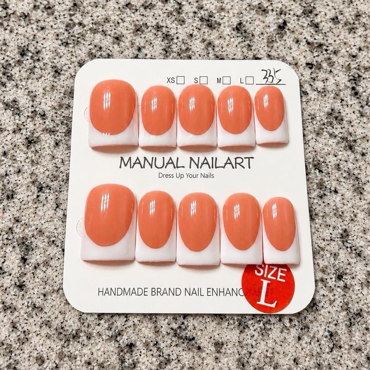 MANUAL NAILART Press-On Nails Orange/White French Tip Square Acrylic (Lrg)