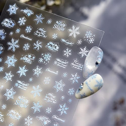 1 Sheets Blue White Snowflake Nail Decals for Nail Christmas Nail Stickers-8