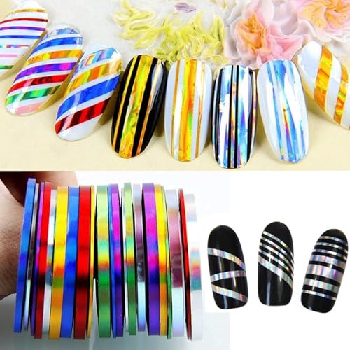 Nail Art Striping Tape Lines Kit 36 pcs 1mm 2mm 3mm Nail Tape Holographic
