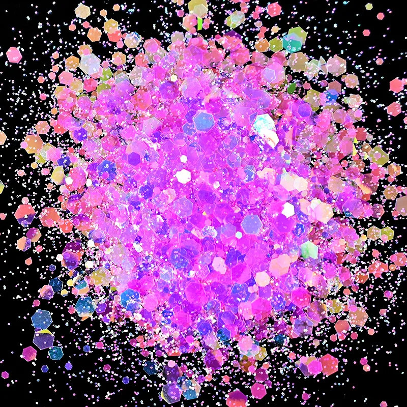 50G/Bag Holographic Mixed Hexagon Shape Chunky Nail Glitter Sequins Sparkly