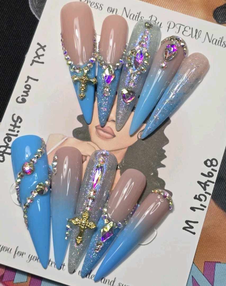 Handmade Press On Nails,Medium Size 1,5,4,6,8 XXL Long Stiletto