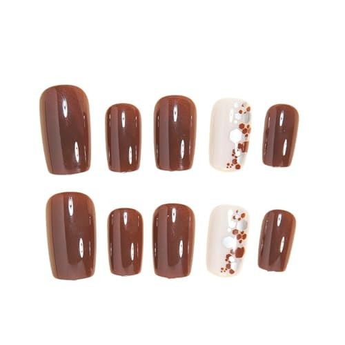 Brown Acrylic Full Cover Square Press on Nails – Style-06 – Glossy Style-06
