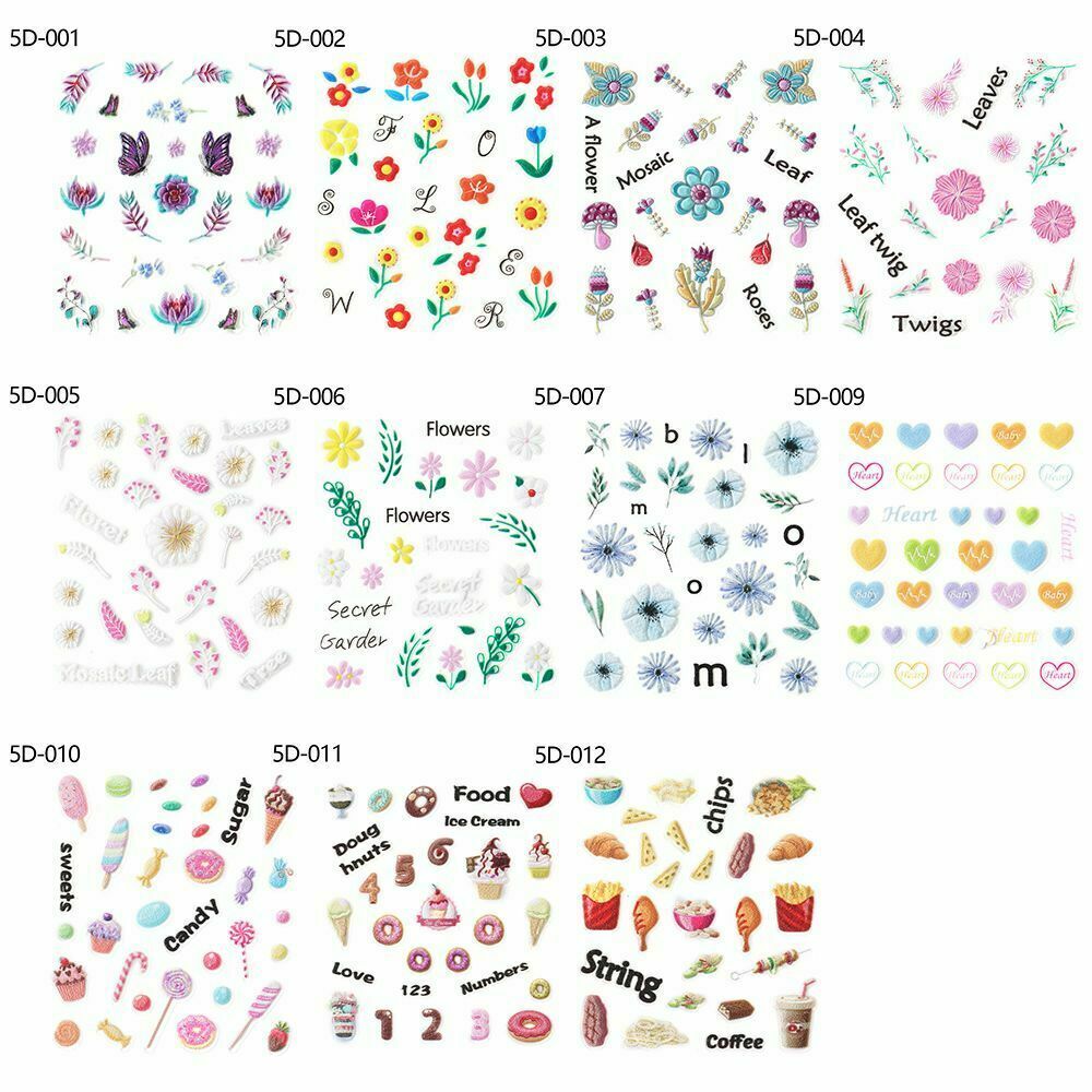 5D Flower Love Decal Transfer Manicure Nail Art Stickers Tip Decoration DIY NH6
