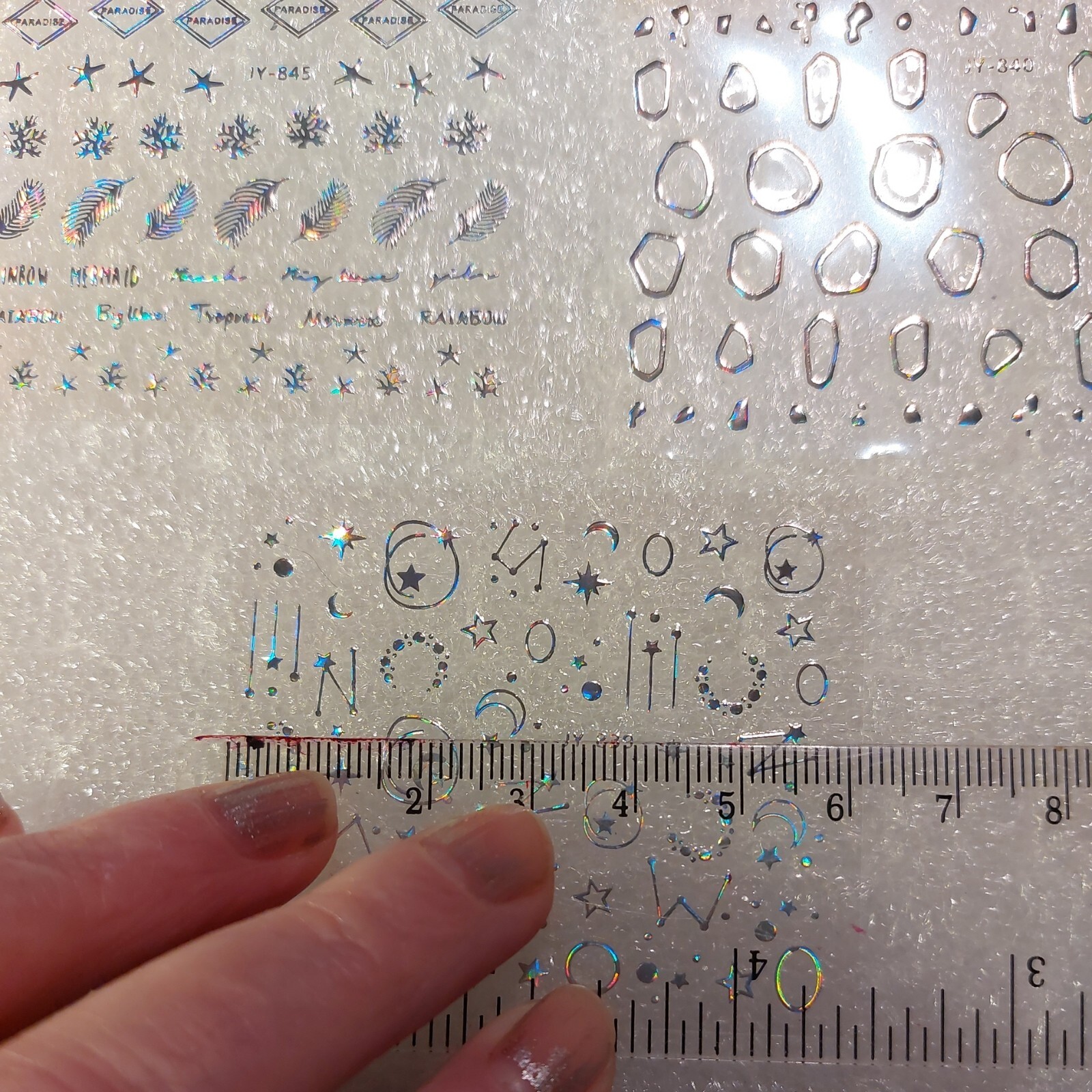 5 X Small Sheets Of Silver Nail Art Stickers (Dn419) New