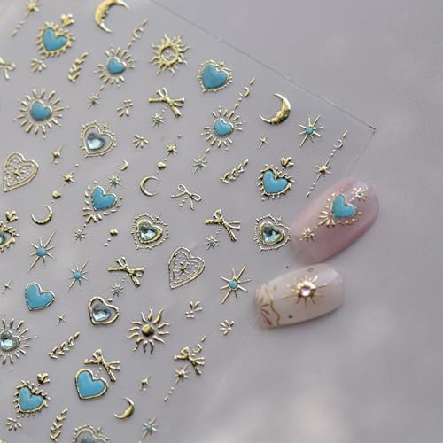 Heart Nail Sticker Decals Star Moon Nail Art Stickers with Diamond Color02
