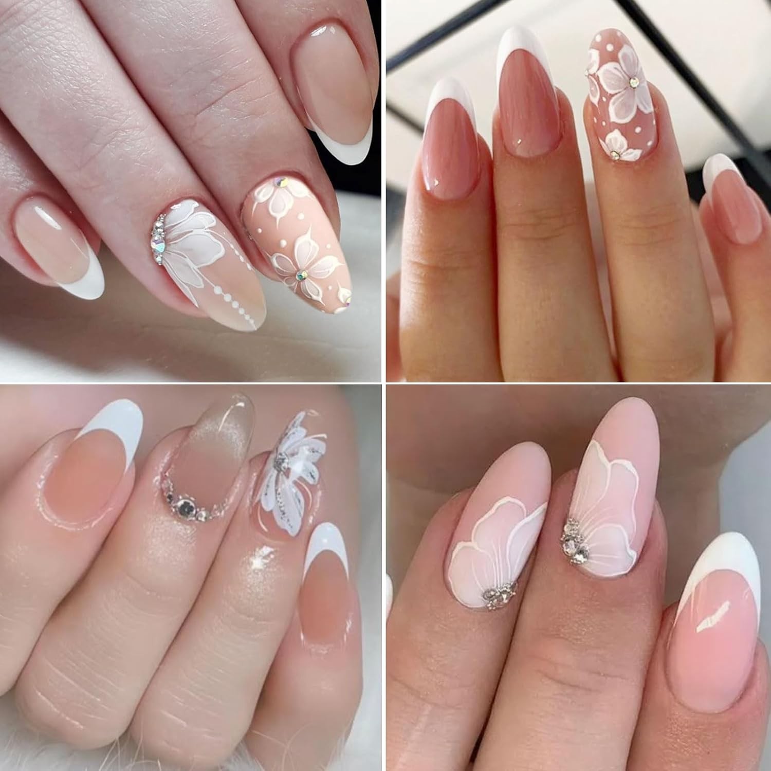 JMEOWIO 3D Embossed White Flower Nail Art Stickers Decals Self-Adhesive 5D Nail