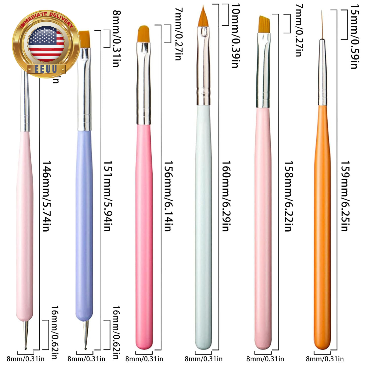 6PCS Nail Art Brushes Set, Nail Design Painting Brushes Builder Gel Brush Nail D