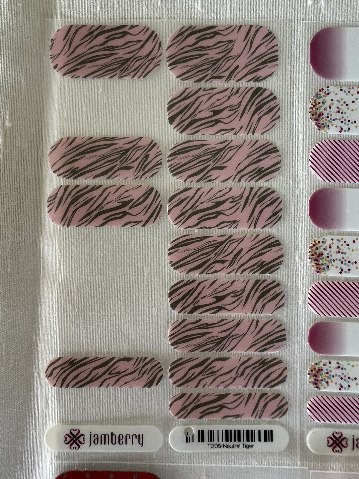 Jamberry Nail Wraps, Happy Birthday, Icy Rose Polka, Neutral Tiger, SB F1-0416