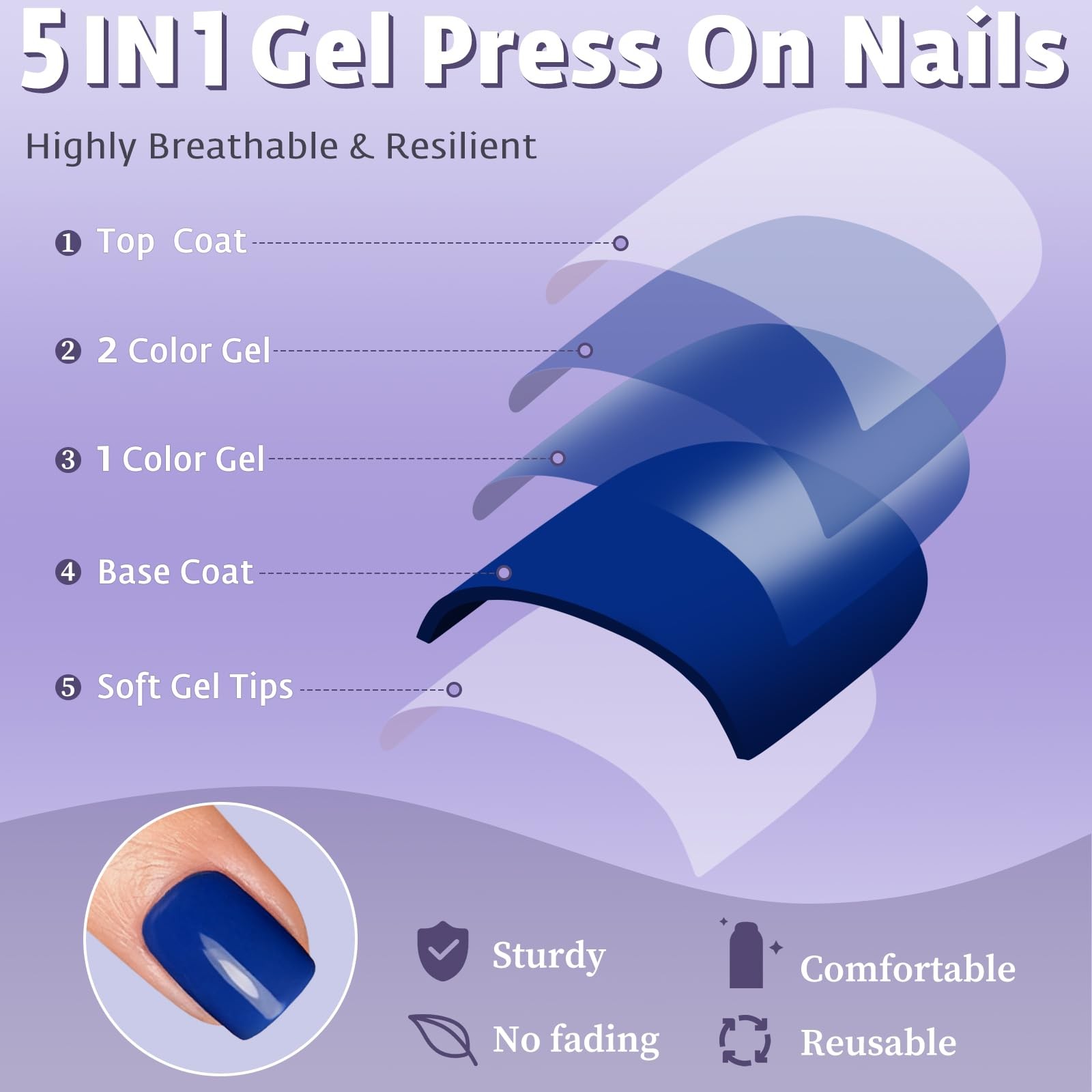 Royal Blue Press on Nails Short Square,120Pcs Glossy Royal Blue Fake Nails Fu…