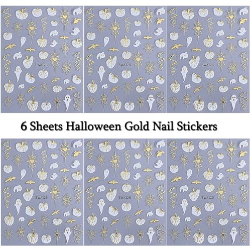 Halloween Nail Art Stickers 3D Bronzing Bats Spider Web Nail Decals 6 Style 8