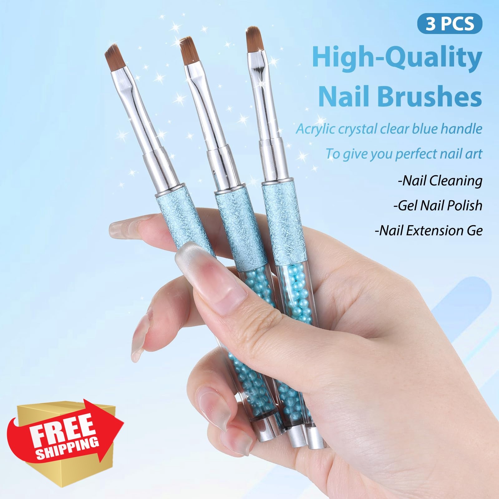 INENK Nail Art Clean Up Brushes Pearl Blue