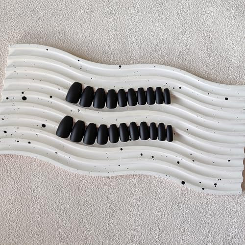 Matte Black Short Coffin Press on Nails Medium Coffin Nails coffin mat black