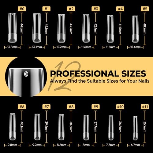 Extra Long Tapered Sqaure Nail Tips, No C Curve Pre-file XXL Full Square
