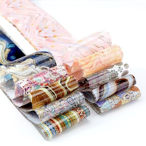 KAAGEE 10 Rolls Retro Nail Foil Holographic Foils Paper 2# Boho&marbe Style