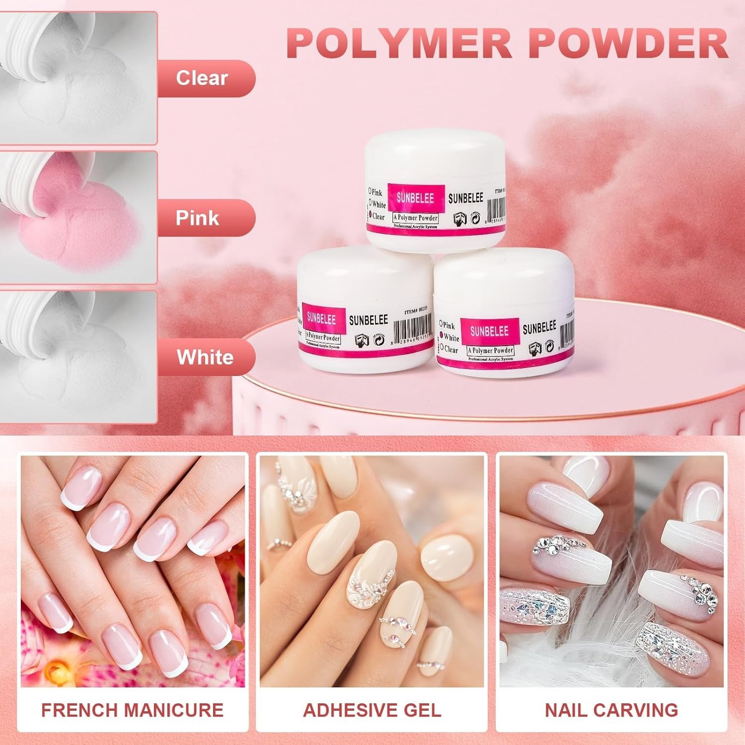 All-Inclusive Acrylic Nail Kit for Beginners: 3 Colors Powder & DIY Accessories