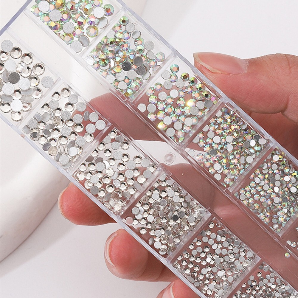 12 Grids Nail Art Rhinestones Kit + Pick up Pen + Tweezers for Nail Art Decorati