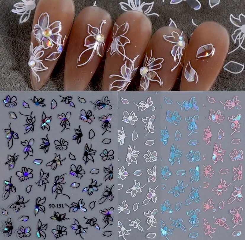 4 Sheets 3D Nail Stickers-ButterflyCharms, Iridescent Finish, Self-Adhesive