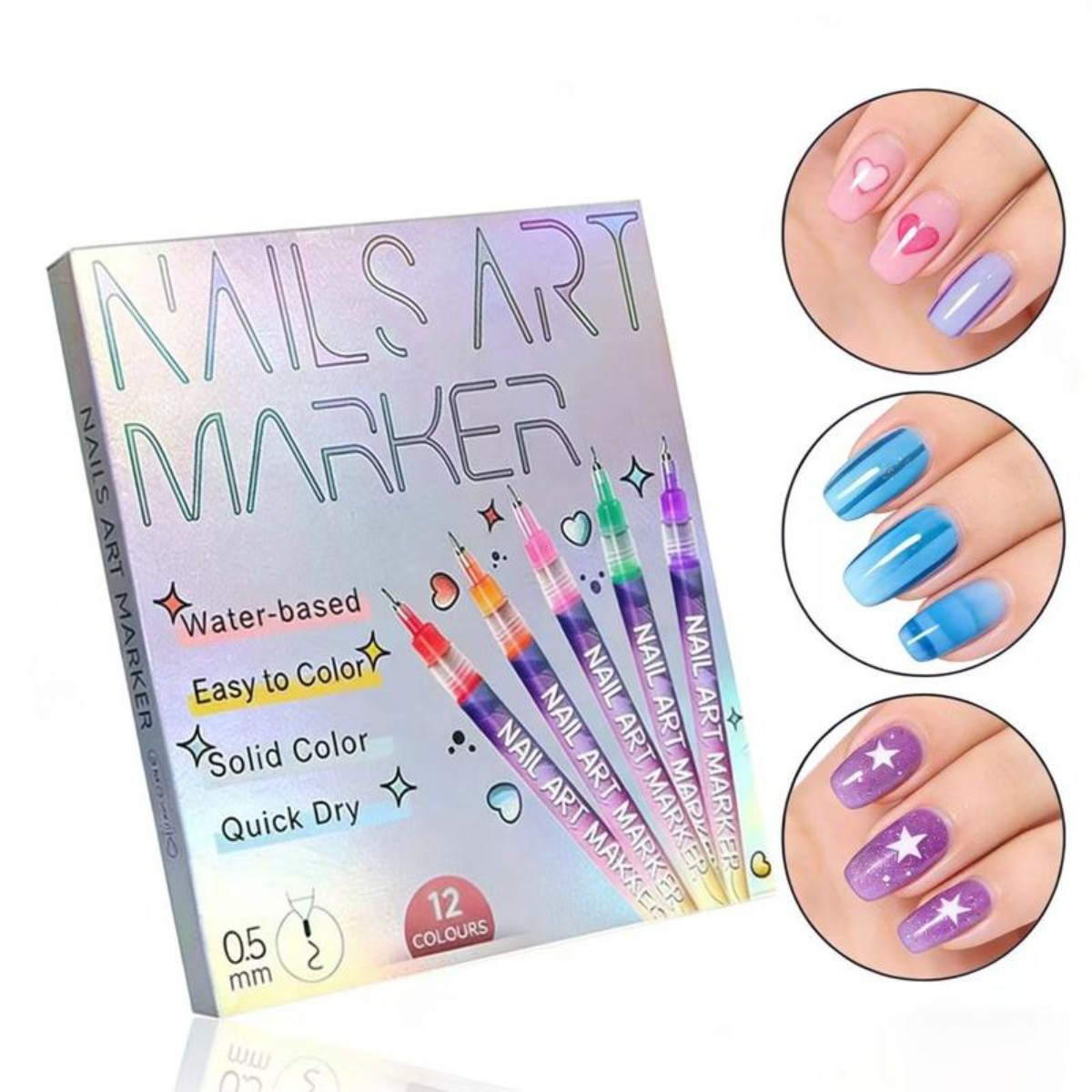 12 Colors Nail Art Marker Pens Water-Based Quick Dry DIY Manicure Design Kit