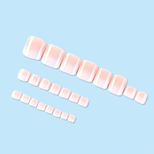 Square Press on Toenails Short White Gradient False Toe Nails Glossy Toenail