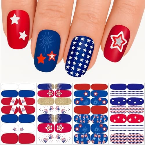8 Sheets 4th of July Nail Wraps Stickers, Independence Day Full Nail Polish