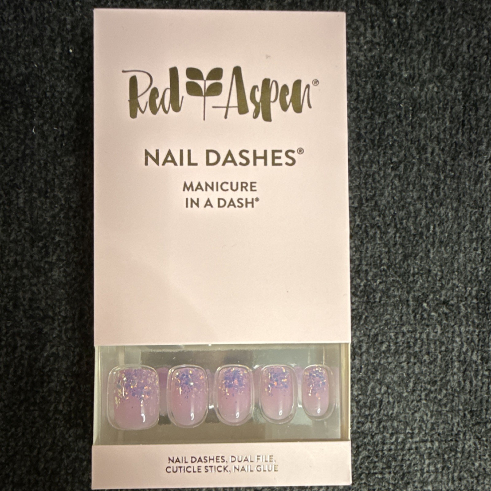 Red Aspen Nail Dashes Press-On Nails Short Square Pink Purple Glitter, Glue