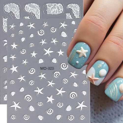 Summer Nail Art Stickers 5D Embossed Summer Beach Ocean Nail Stickers 3PCS
