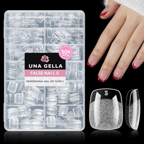 Short Square Nail Tips 504PCS Pre Etched Extra Short Soft Gel Fake Squoval XS