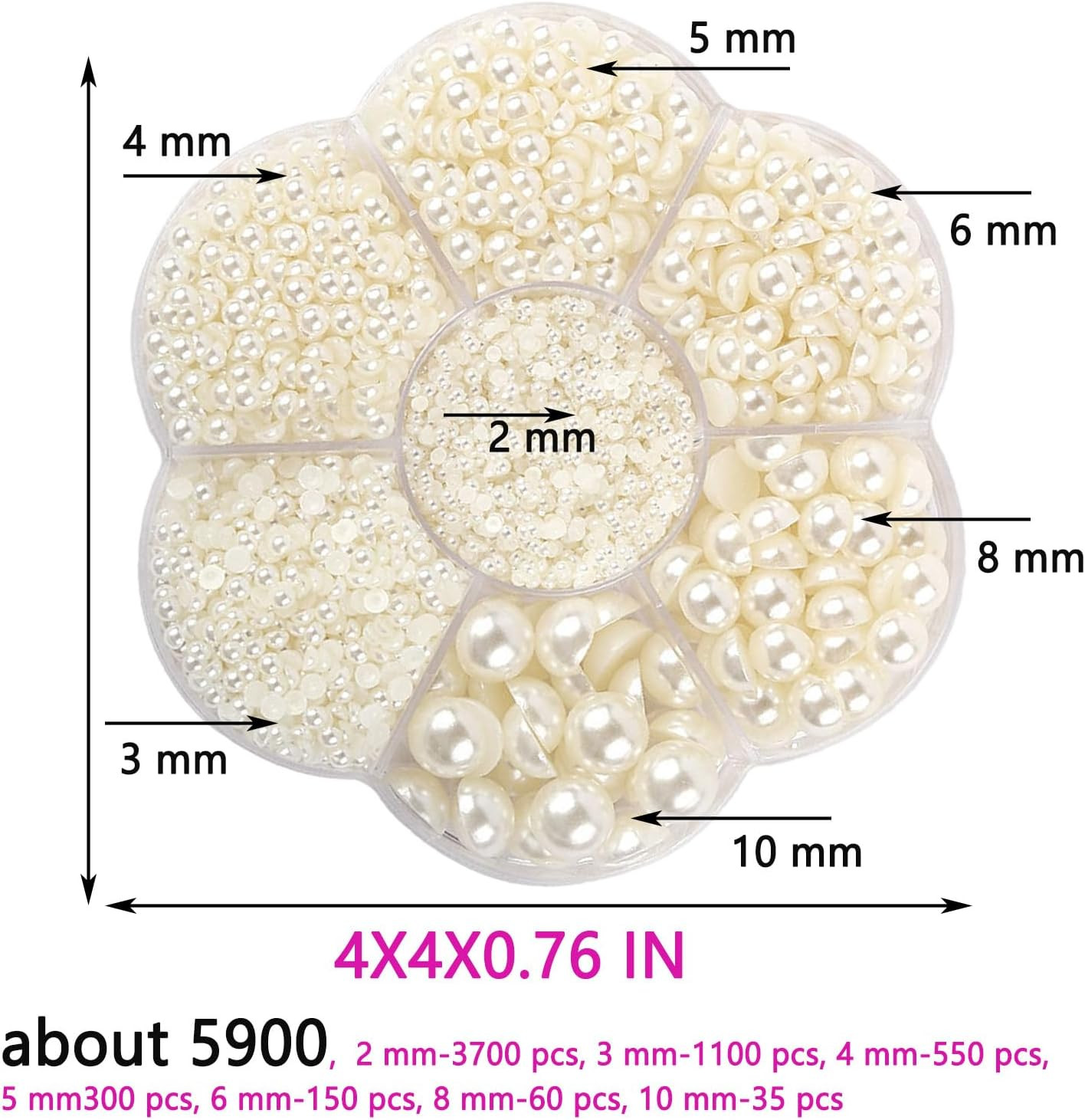 5900 Pcs Half Pearls for Crafts Meters White Nail Pearls for Nail Art Falt Back