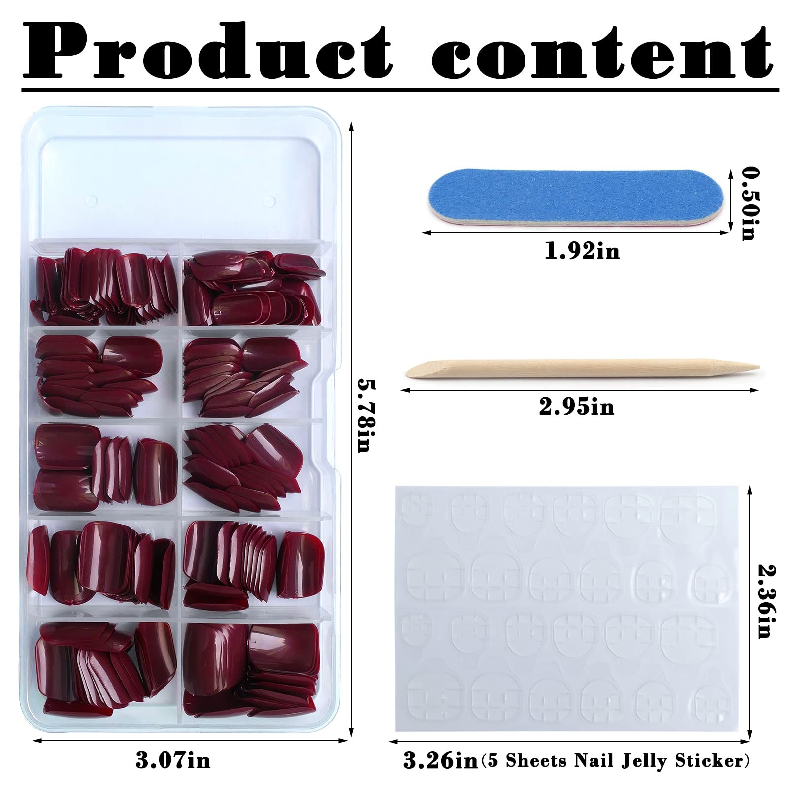 Bellelfin 240pcs Short Press on Nails Burgundy Full Cover Large,