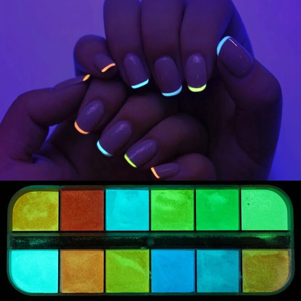 12 Colors Acrylic Luminous Fluorescent Powder Glow In the Dark Nail Art Pigment