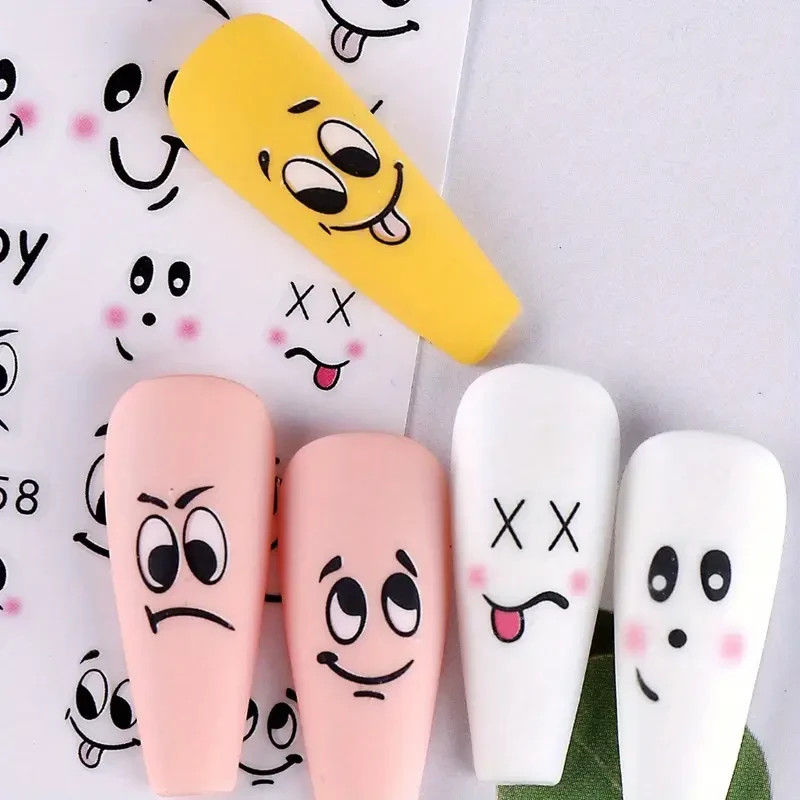 Nail Art Stickers Decals Funny Faces Mood Emoji Expressions Cute 5D Design