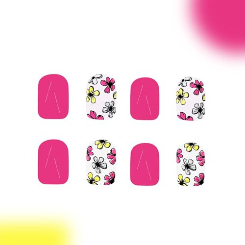 24Pcs Spring Press on Nails Cute Flower Fake Nails Short Square Acrylic A51