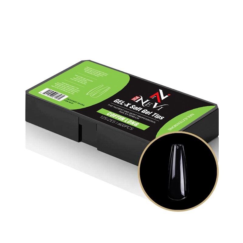 Nail Gel-X Natural Box of Tips 12 Size NeVi USA (Coffin Long )