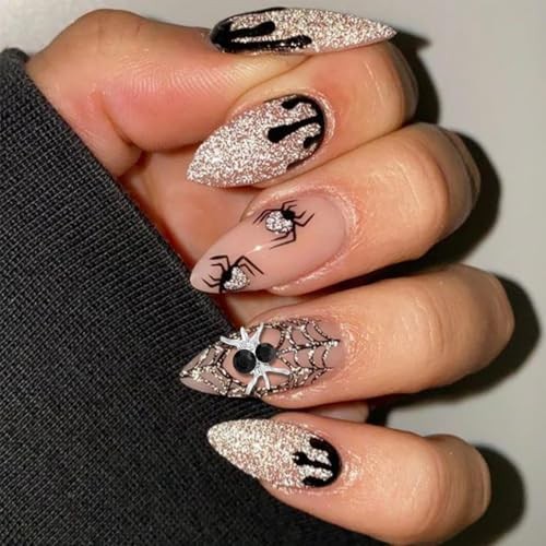 36Pcs Halloween Nail Charms 3D Spider Nail Art Charms Shiny Alloy Spider Nail