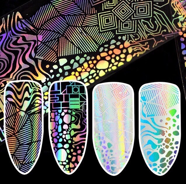 Holographic Waves Irregular Starry Nail Art Foil Transfer Foil Stickers >>3<<