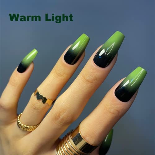 Redykat 24PCS Glossy Green Ombre Coffin Press On Nails, Gel Green&Black Ombre
