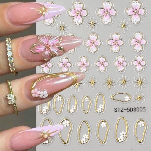 4Sheets Flower Nail Art Stickers Decals 5D Embossed Flowers Sticker Flower-2
