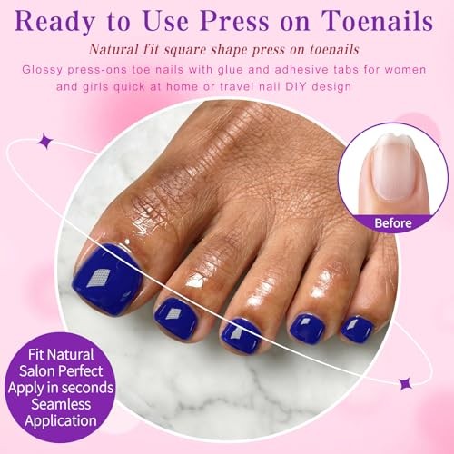 144pc Women’s Fake Toenails Press ons – Acrylic Royal Blue