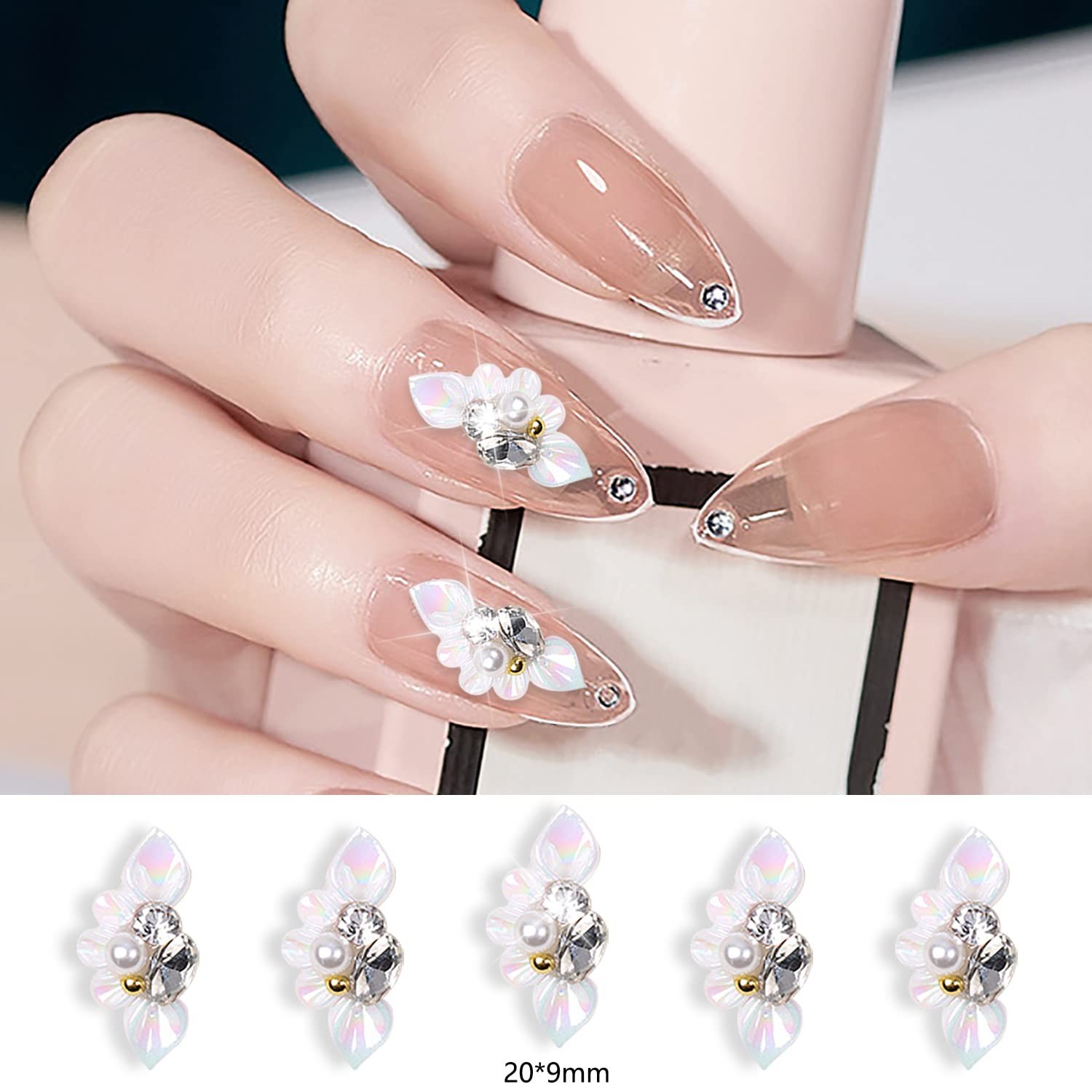 20pcs 3D Flower Beads for Nails Resin & Acrylic White Flower Nail Charms