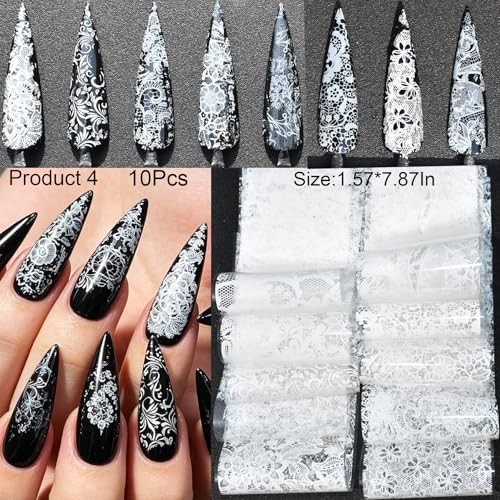 Sheets Nail Art Transfer Foil Stickers, 1.57×7.87In Flower Lace Holographic 58
