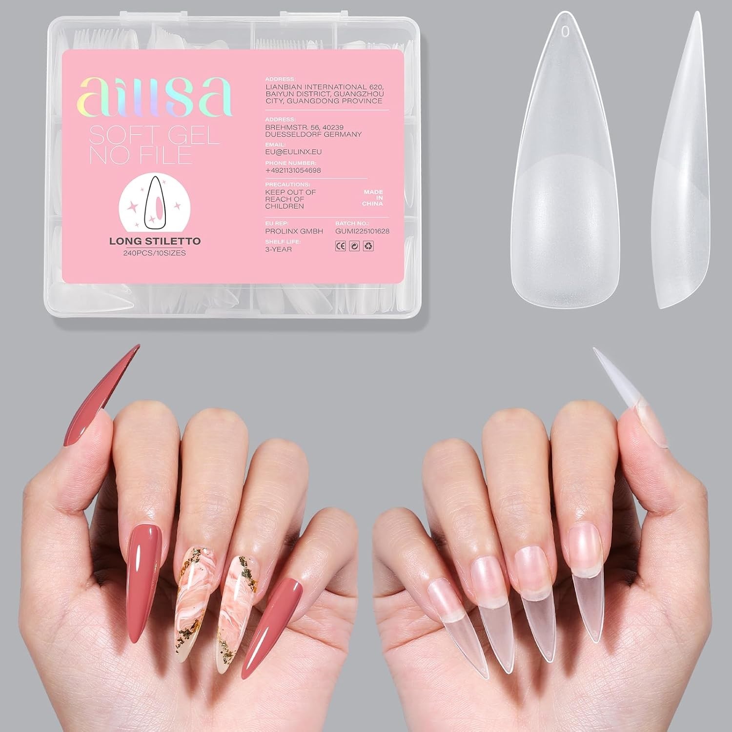 Luxury Matte Gel 240pcs Long Stiletto Nail Tips – No Filing, Perfect Fit!