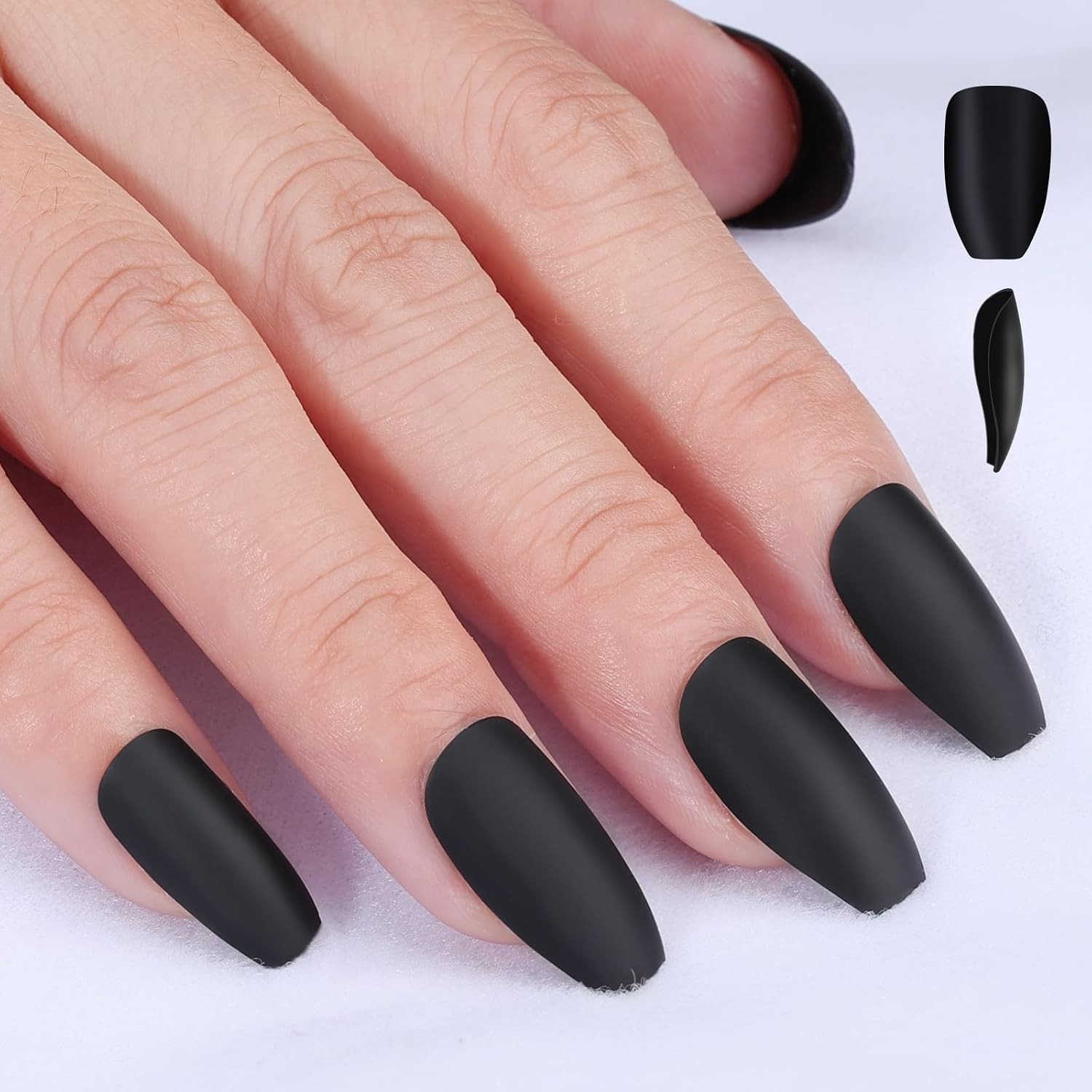 Glamorous 24PCS Acrylic False Nails – Black Matte Finish for Easy Application