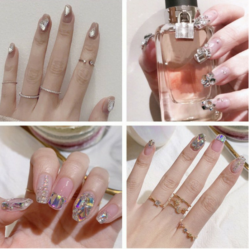 100pcs Nail Art Rhinestones Flat Back Mix Shapes 3D Decor Elongated Glass Stones