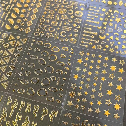 30 Sheets Gold Nail Stickers Gold Star Nail Nail Decals 3D Self-Adhesive Gold