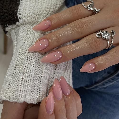 Almond Dusty Pink Press on Nails – 48 Pcs Neutral Thick Almond Dusty Pink