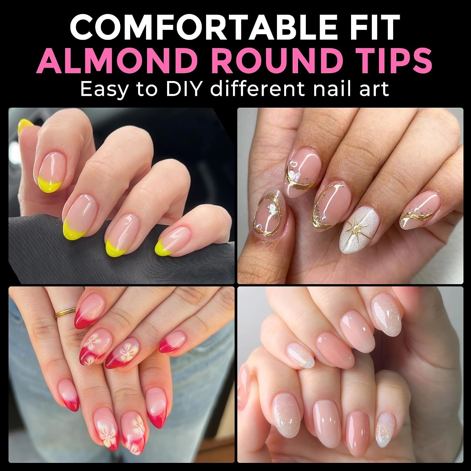 216pcs Short Almond Fake Nails – Easy DIY Gel Tips for Natural Look