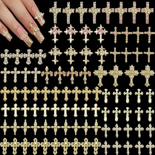 100pcs Cross Nail Charms 16 Styles 3D Cross Nail Charms Crosses Mixed Gold