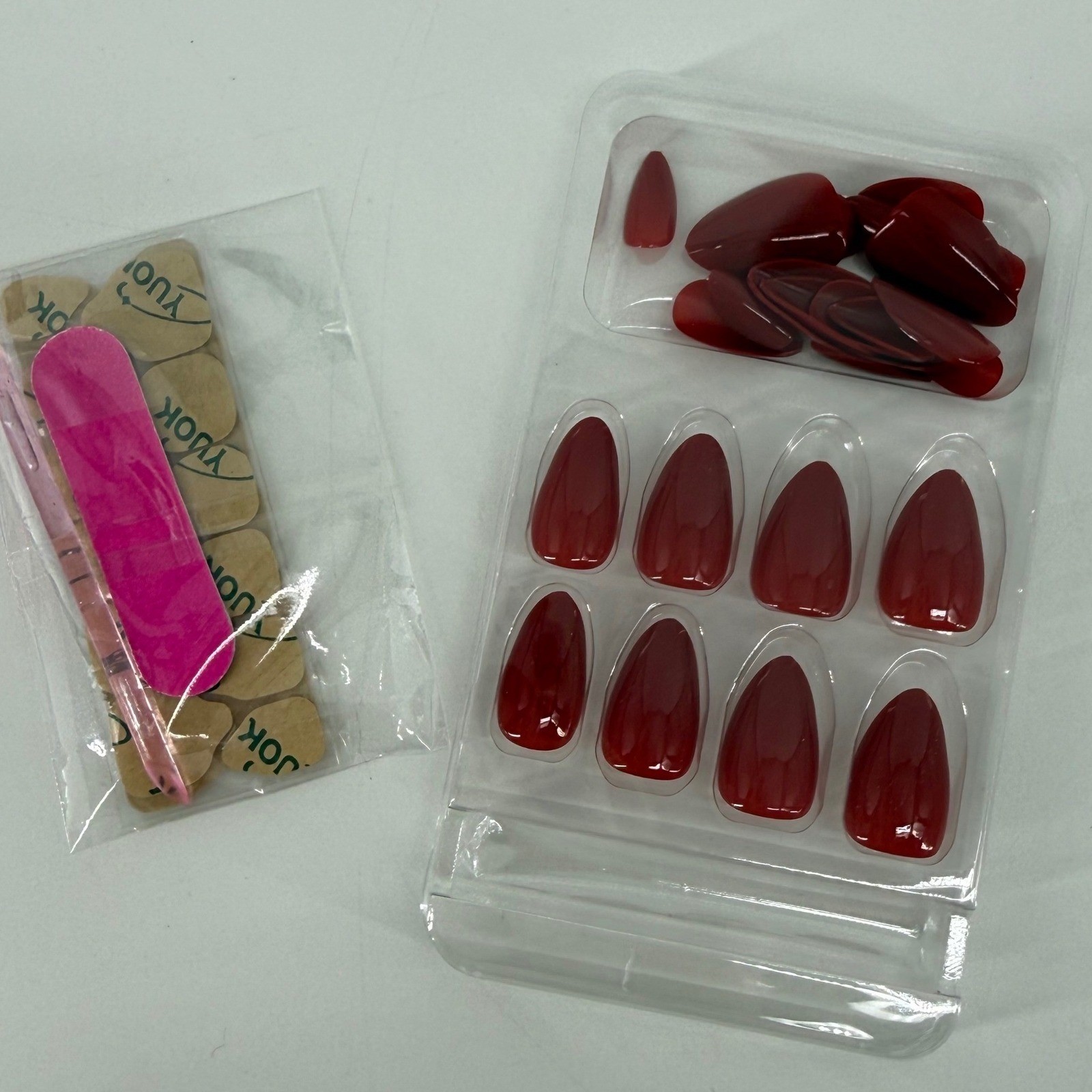 Babe Nail Co 4 pack Press On Valentines Nails Heart Design Red Pink Almond Shape