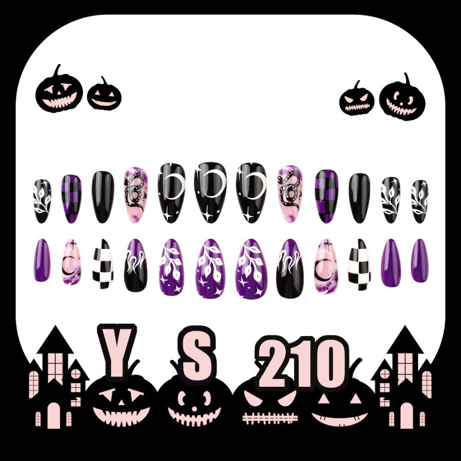 48 Pcs Snake Flame Check Print Press on Nails, Oval Punk Trendy Fake Nails